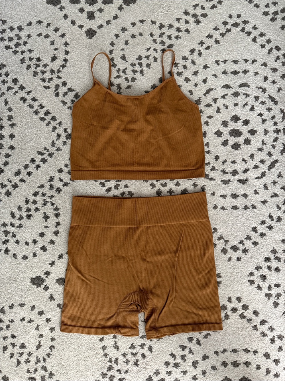 wild fable Brown Seamless Ribbed Cami Crop Top & High-Waist Shorts Set